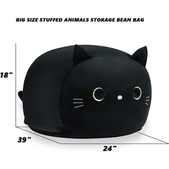 Stuffed Animal Storage Bean Bag Chair Cover for Kids Black Cat Beanbag Chair - Picture 3 of 7